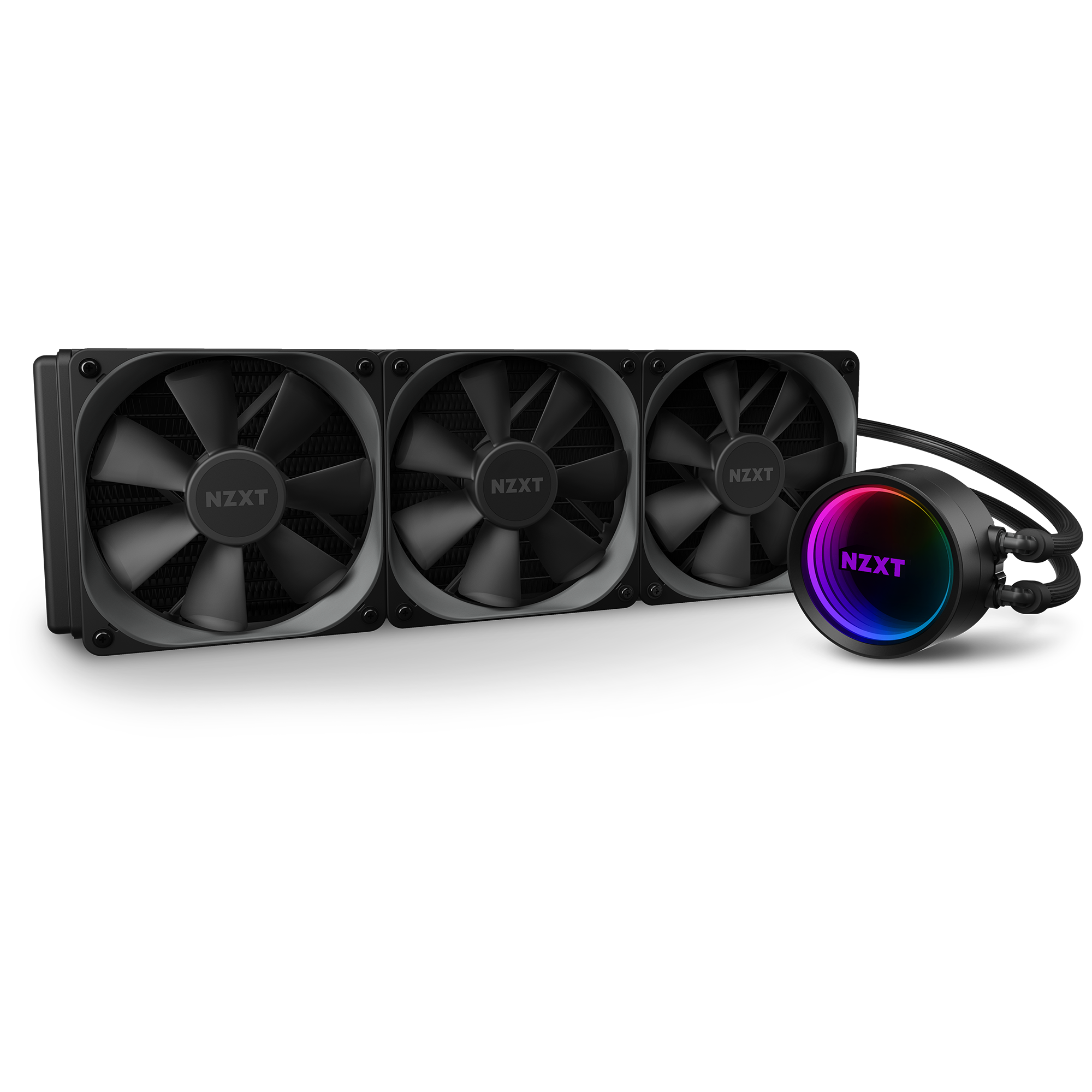 Kraken-X73 front angle with fan rainbow